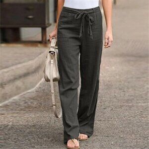 Casual High Waist Loose Straight Wide Leg Pant Jogger Cargo Trouser